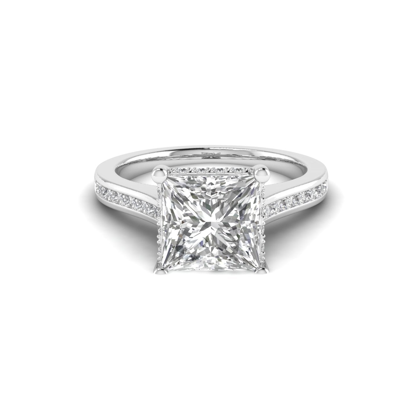 White Gold Studded 2.936 Carat Lab Grown Diamond Ring-F Color VVS2 Clarity.